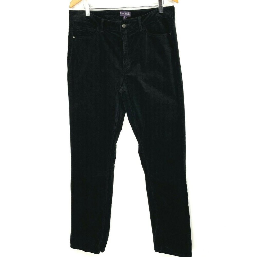 Long Tall Sally Size 12 Black Velvet Jeans Pants Straight Leg Pockets